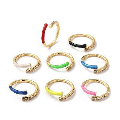 Rack Plating Brass Cubic Zirconia Open Cuff Rings for Women