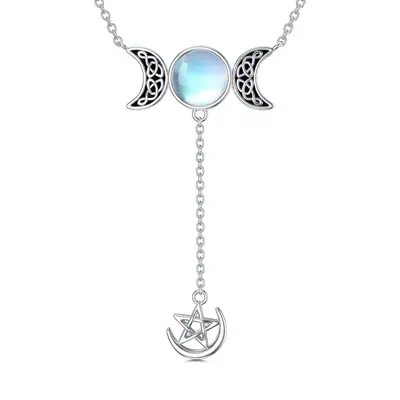 Sterling Silver Round Moon Crystal Pendant Necklace