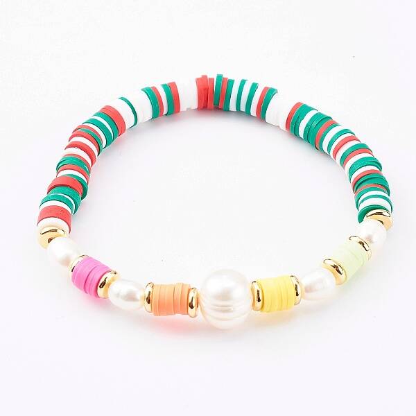 Polymer Clay Heishi Beaded Stretch Bracelets