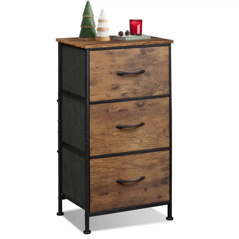 WLIVE 3-Drawer Fabric Dresser | Storage Organization Chest / Foldable Drawers & 70lbs Wood Top & Adjustable Feet, Cabinets fo...