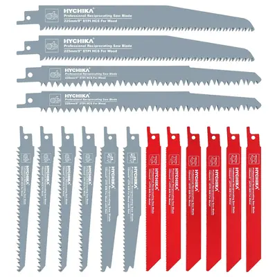 HYCHIKA 16-Piece Reciprocating Saw Blade Set Metal Wood Cutting Saw Blades with Organizer Case