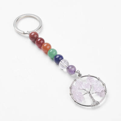 Gemstone and Natural Quartz Crystal Chakra Keychain