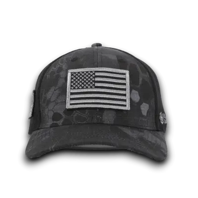Python Black Camo Hat With American Flag Patch