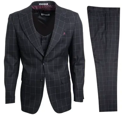Stacy Adams Men's Slim Fit Windowpane 3-Piece Executive Suit