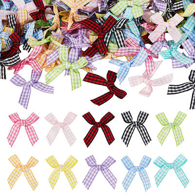 200Pcs 10 Colors Tartan Pattern Polyester Ribbon Bowknots
