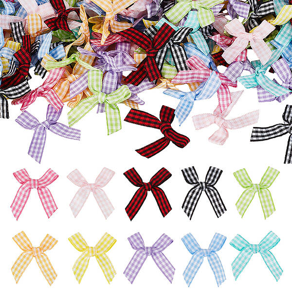 200Pcs 10 Colors Tartan Pattern Polyester Ribbon Bowknots