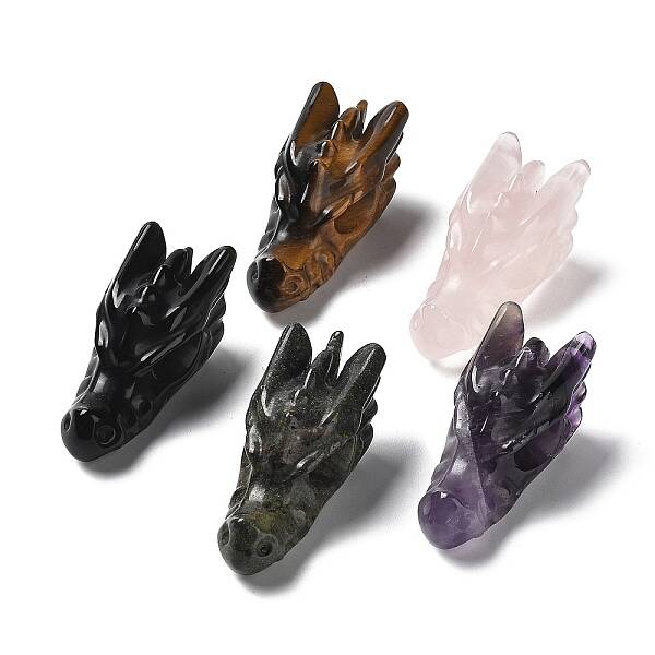 Natural Gemstone Healing Dragon Head Figurines