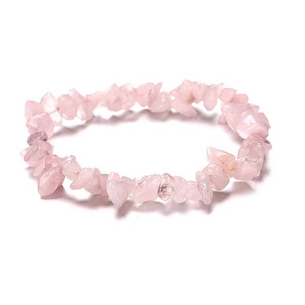 Natural Rose Quartz Chips Beaded Stretch Bracelet for Women