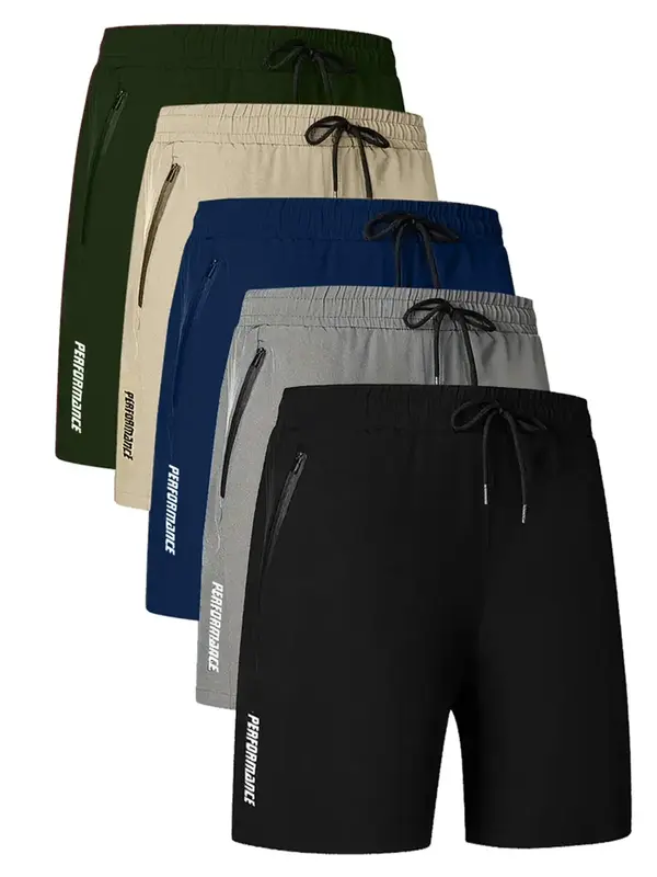 Men's Letter Print Drawstring Waist Track Shorts, Casual Zipper Pocket Shorts for Summer Streetwear, Back-to-School Clothing,...