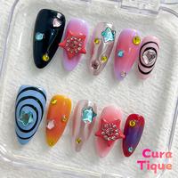 【Buy 3 get 1 free】CuraTique  SUMMER Collections 10PCS Handmade Press On Nails REUSABLE 3D Gel Summer 2025 / Prom