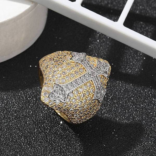 Brass Micro Pave Clear Cubic Zirconia Cuff Finger Rings for Women