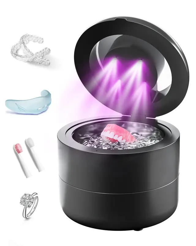 Ultrasonic Retainer Cleaner, Retainer Cleaner for Dentures, Mouth Guards, Braces, Toothbrush Heads, Jewelry with UV-C Cleaner...