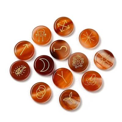 13Pcs Flat Round Natural Carnelian Rune Stones