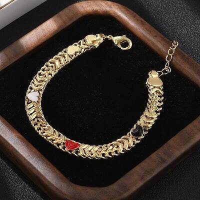 Brass Enamel Heart Links Bracelets for Women