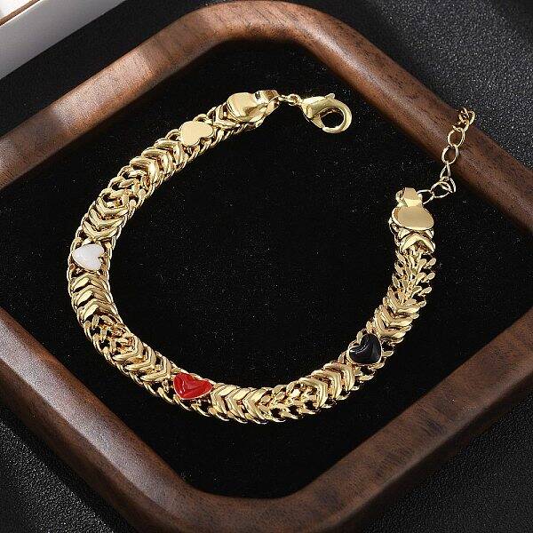 Brass Enamel Heart Links Bracelets for Women