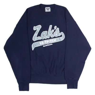 LEE Zak's Fast Pitch Mens Sweatshirt Blue Crew Neck 90s USA 2XL