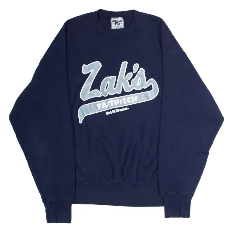 LEE Zak's Fast Pitch Mens Sweatshirt Blue Crew Neck 90s USA 2XL