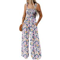 Dokotoo Women's Casual Loose Overalls Jumpsuits One Piece Sleeveless Printed Wide Leg Long Pant Rompers With Pockets