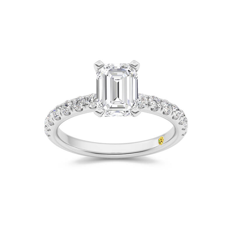 Maya Scalloped Pavé Half Coverage Emerald Cut Lab Grown Diamond Engagement Ring | 18K White Gold 4 1/4 CT. TW.
