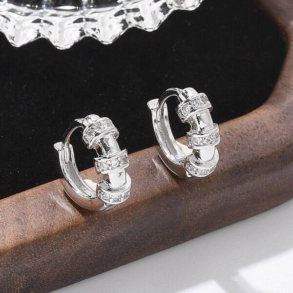 Brass Clear Cubic Zirconia Hoop Earrings