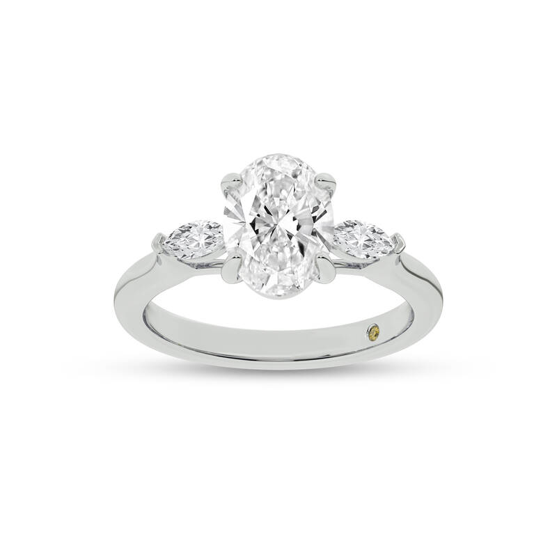 Maui Three Stone Oval Lab Grown Diamond Engagement Ring | 18K White Gold 1 1/5 CT. TW.