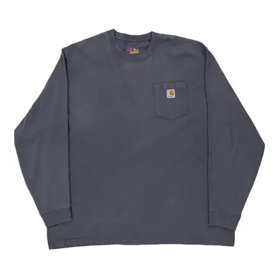 Carhartt Long Sleeve T-Shirt - 2XL Blue Cotton