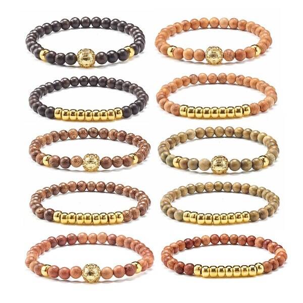 Wooden Beads Stretch Bracelets Set