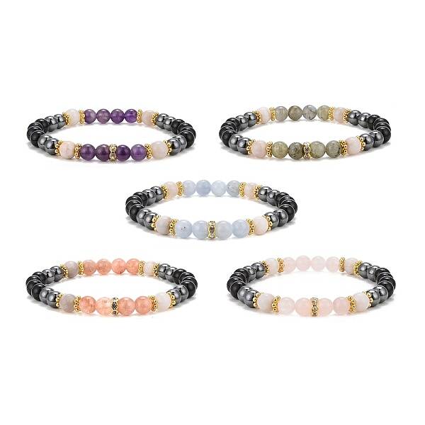 Round Gemstone Stretch Bracelets Sets