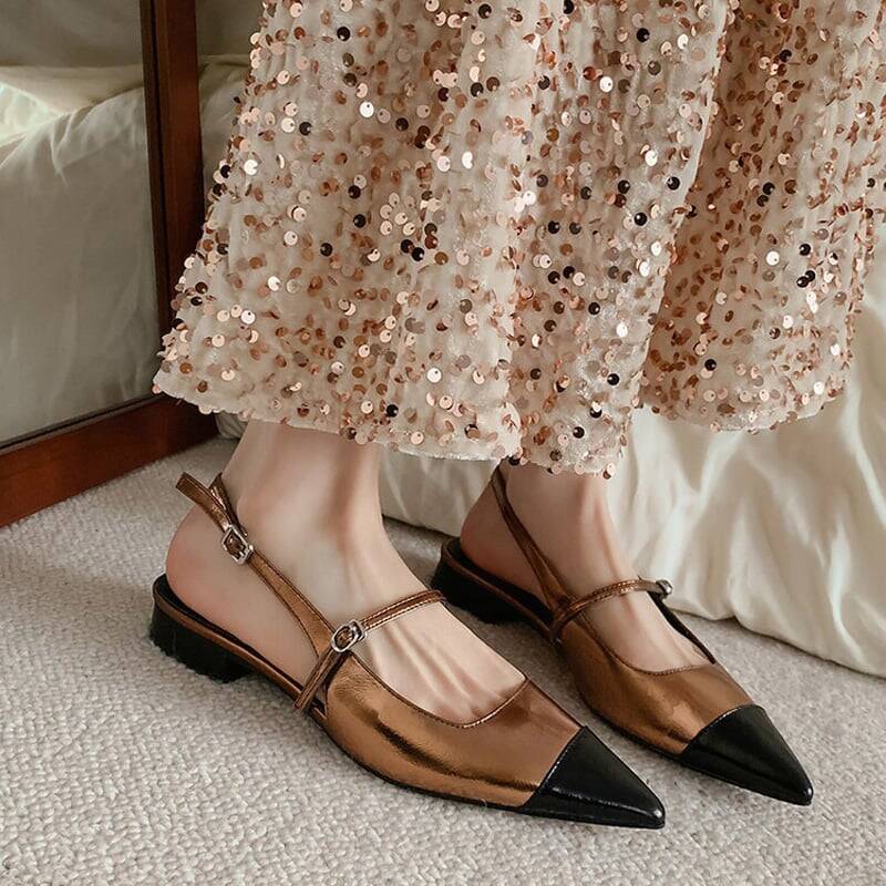 CHIKO Zurisaday Pointy Toe Block Heels Slingback Shoes
