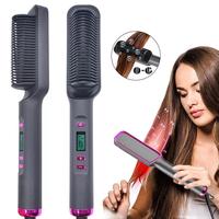 Professional Ionic Hair Straightening Brush, Fast Heating Ceramic Comb With Auto Lock & Shut-Off, Anti-Scald, Quick Styling H...