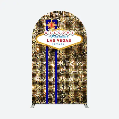 Aperturee Welcome Las Vegas Glitter Double Sided Arch Backdrop | Custom Arched Wall Covers | Wedding Arch Backdrop | Custom C...
