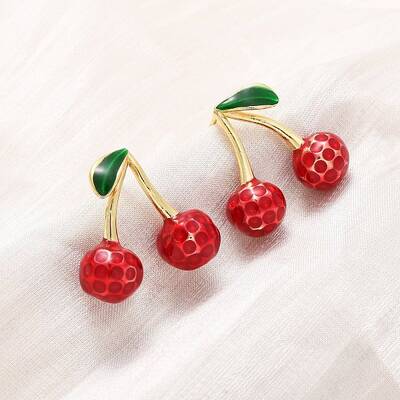 Cherry Brass Enamel Dangle Stud Earrings