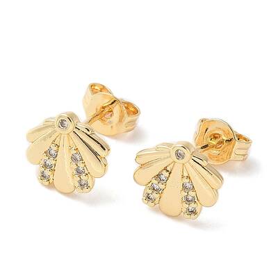Brass Micro Pave Clear Cubic Zirconia Stud Earrings