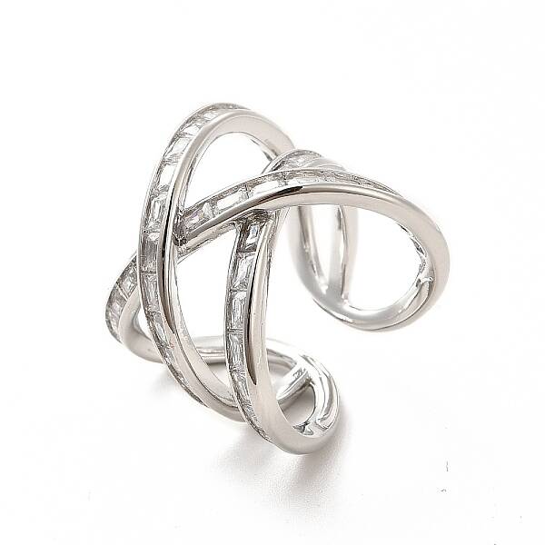 Clear Cubic Zirconia Criss Cross Open Cuff Ring