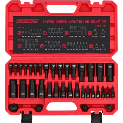 Hex Bit Impact Socket Set: 36-Piece with 4 Adapters, 1/4\