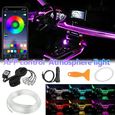 6M Car RGB Interior Ambient LED Strip Light, 5 in 1 RGB 16 Million Colors Ambient Lighting Kit, APP Music Control Inside Car ...