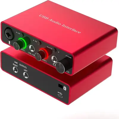 USB Audio Interface, 24-bit/192kHz USB Audio Interface with 48V Phantom Power, Audio Interface for Computer Recording, Podcas...