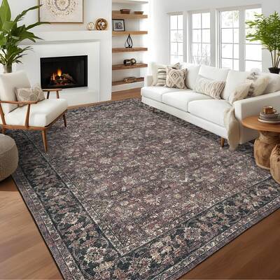 Garvee Vintage Boho Area Rugs Reddish Brown 4'x6' Washable Non-Slip Soft Pastel Rugs for Living Room Bedroom Dining Room Nurs...