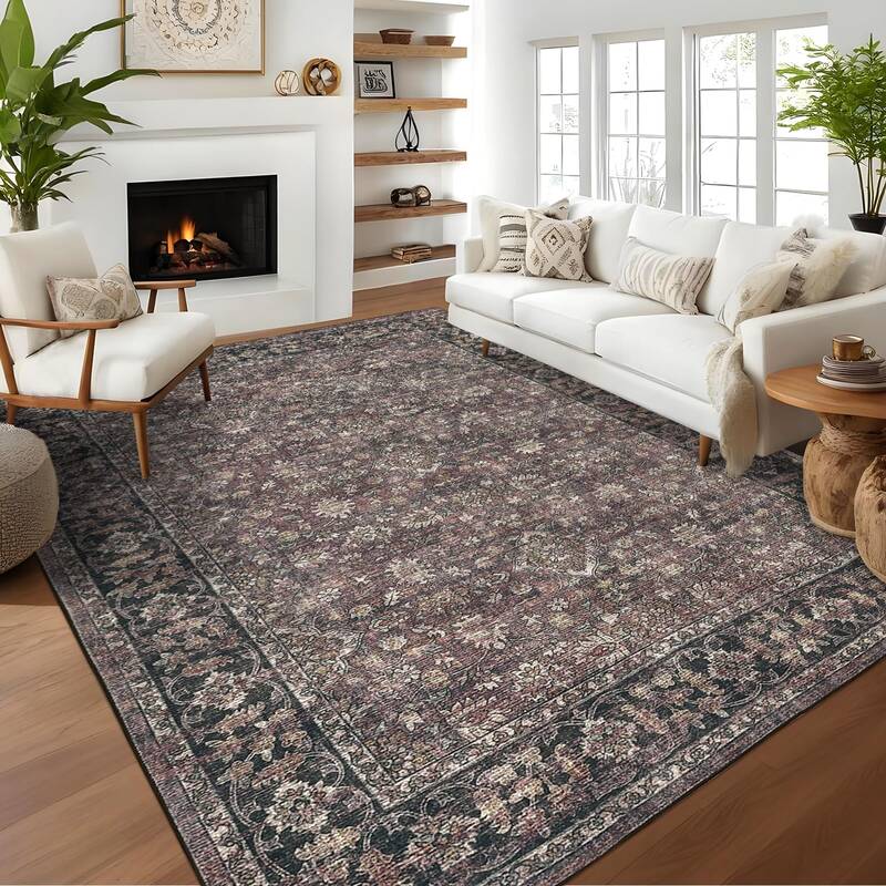 Garvee Vintage Boho Area Rugs Reddish Brown 4'x6' Washable Non-Slip Soft Pastel Rugs for Living Room Bedroom Dining Room Nurs...