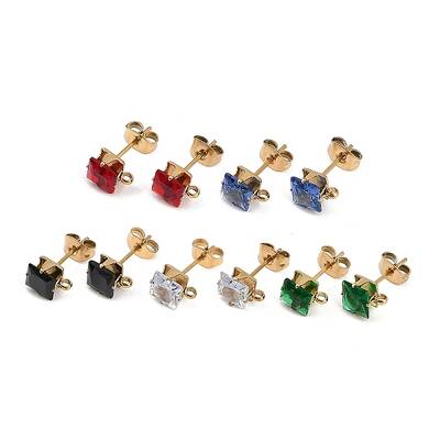 Ion Plating(IP) 304 Stainless Steel Cubic Zirconia Stud Earring Findings