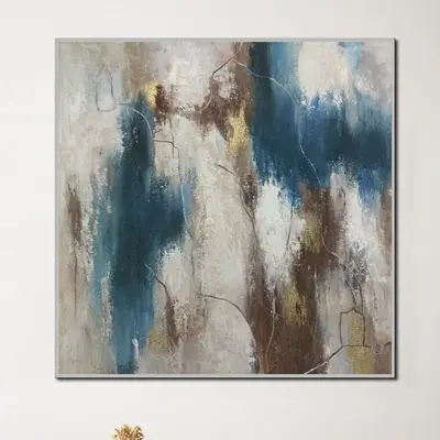 Abstract Blue Painting Marble Artwork Pour Painting on Canvas Gold Leaf Art Textured Wall Art Contemporary Art Luxury Paintin...