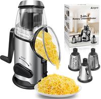 Airpro Rotary Cheese Grater with Handle - Vegetable, Fruit, Nuts Shredder with 3 Stainless Steel Blades & Strong Suction Base...
