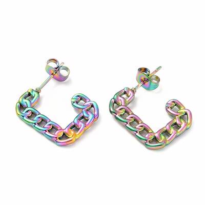 Ion Plating(IP) 304 Stainless Steel Chain Shape Stud Earrings