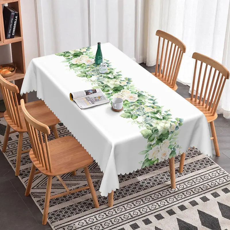 Aperturee Morden Green Floral White Rectangle Tablecloth, 52x70 Inch, 30.82 USD, rectangle tablecloths, ZJY04667-A