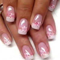 Pink Floral Press On Nails | CurvLife Nail | 24pcs Short Square Fake Nails | Glitter Gradient Flower Design | Easy Apply, Com...