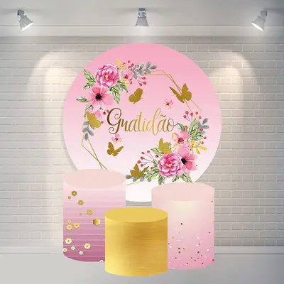 Aperturee Pink Flower Butterfly Round Happy Birthday Backdrop | Circle Background For Party | Circle Party Backdrop | Round B...