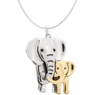 Elephant Parent & Baby Mixed Metal Necklace - Pendant Only