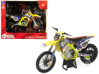 Suzuki RMZ450 Nitro Circus #199 Travis Pastrana Yellow/Blue Motorcycle 1/12 Diecast Motorcycle Model by New Ray