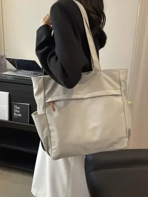 Women's Summer Minimalist Large Capacity Plain Color Tote Bag, Casual Trendy Simple Style Shoulder Bag, Tote Bag for Trip & B...