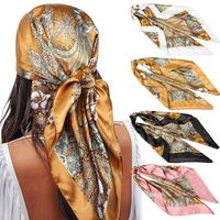 4PCS/Set 35'' Printed Square Head Scarf Neck Scarves for Women Silk Like Hair Kerchief Bandanas Neck Scarf Sleeping Head Wrap...